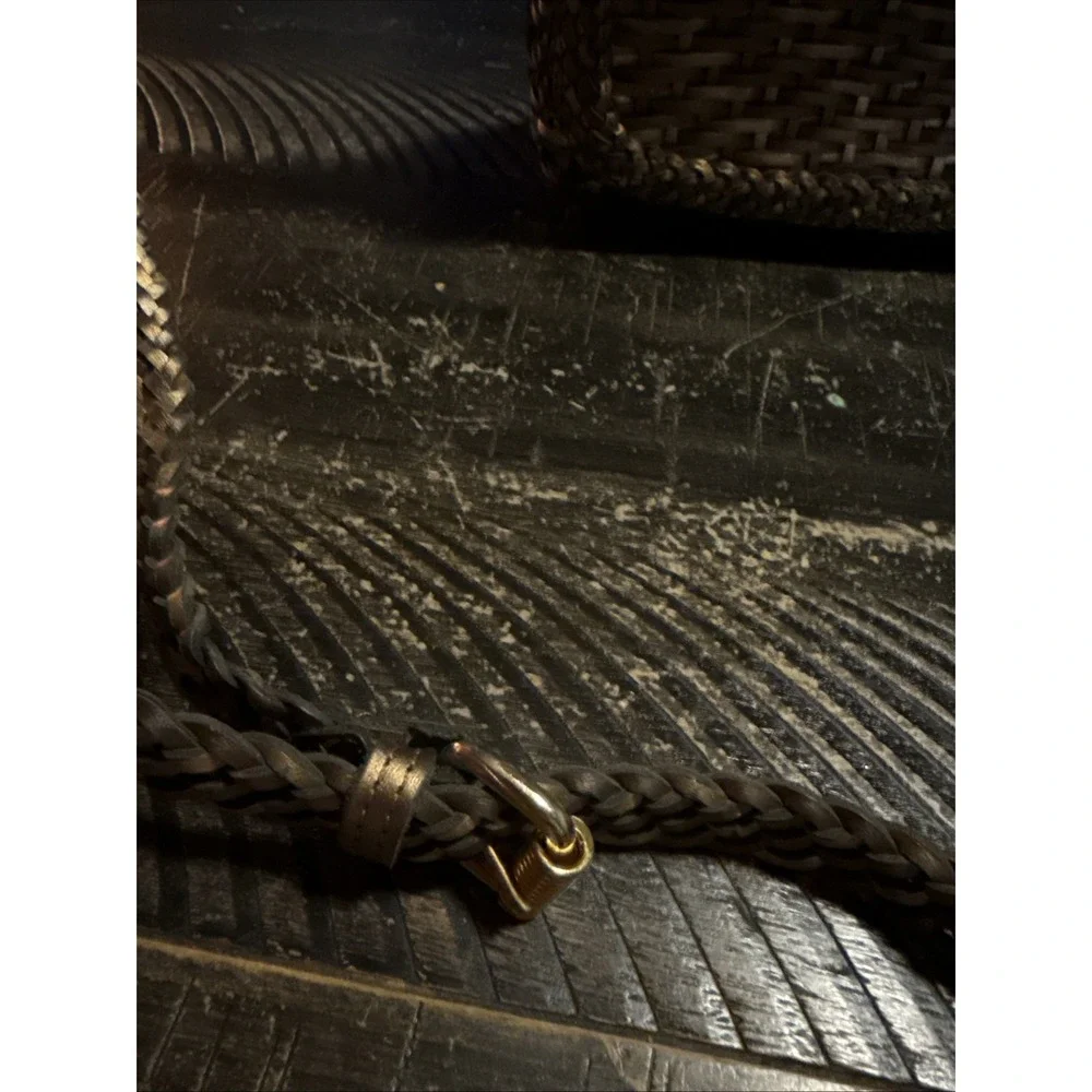 Vintage CEM Metallic Purse Woven Leather Crossbody Bag Gold Silver Bronze Brazil